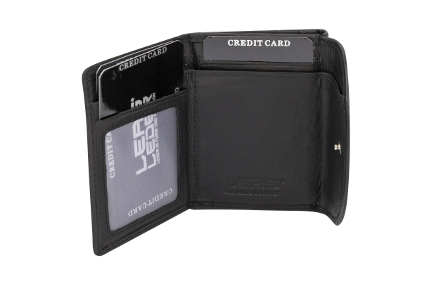 LEAS Kleine Minibörse super dünn, Flaches Portemonnaie mit RFID Schutz Block Folie mit Geschenk Box Echt-Leder, schwarz
