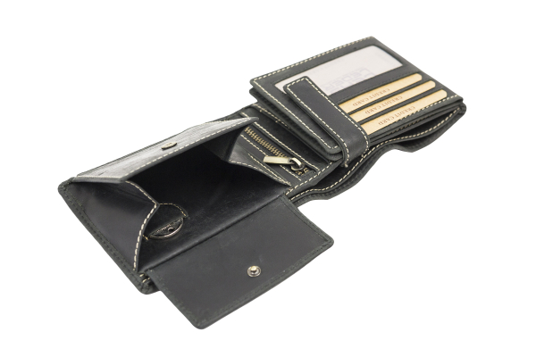 Portmonee Herren Geldbörse natur im Querformat LEAS in Echt-Leder - Vintage-Collection 12,5x9,5x3cm (BxHxT) (schwarz)