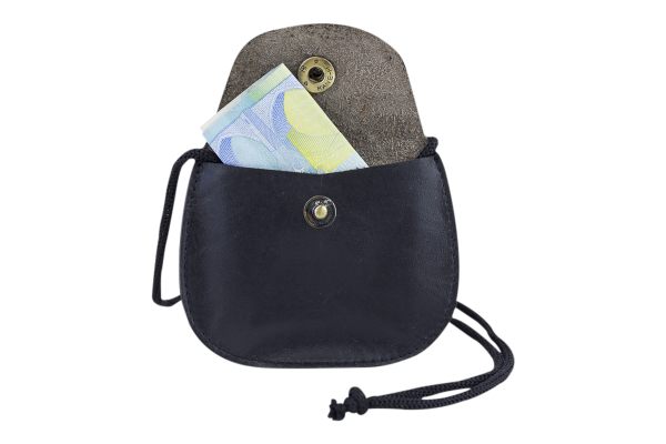 LEAS Kinder Brustbeutel aus Echt-Leder mit Druckknopf und verstellbarem Umhängeband perfekt für Schule und Kindergarten 9x7,5x1cm (BxHxT) (schwarz)