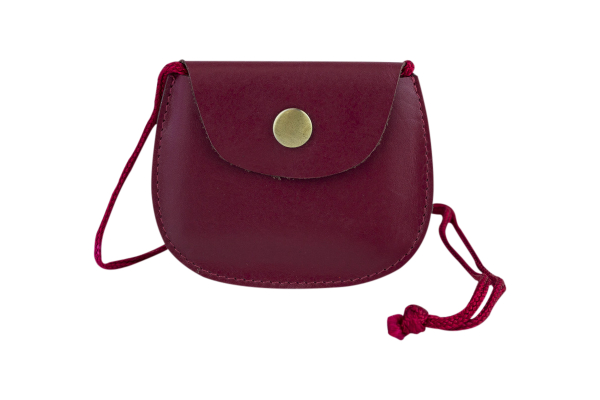 LEAS Kinder Brustbeutel aus Echt-Leder mit Druckknopf und verstellbarem Umhängeband perfekt für Schule und Kindergarten 9x7,5x1cm (BxHxT) (rot)