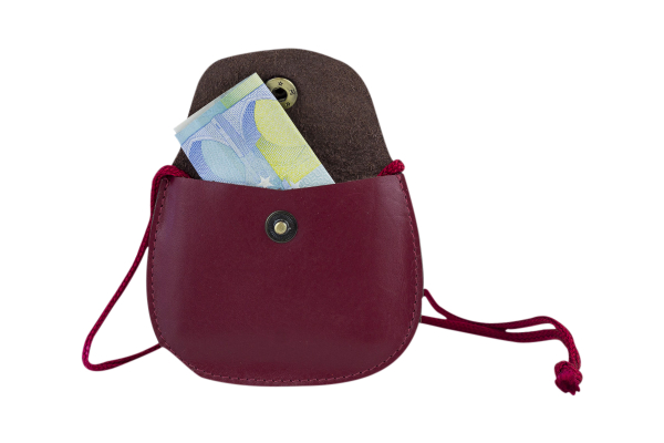LEAS Kinder Brustbeutel aus Echt-Leder mit Druckknopf und verstellbarem Umhängeband perfekt für Schule und Kindergarten 9x7,5x1cm (BxHxT) (rot)