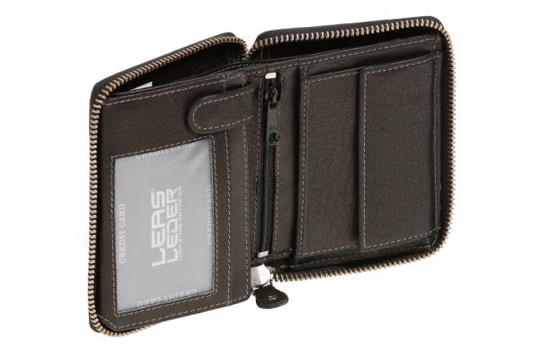Reißverschlussbörse mit umlaufendem Reißverschluss und RFID Schutz Block Folie Brieftasche schützt Kreditkarten vor Datendieben LEAS in Echt-Leder, schwarz