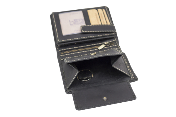 Portmonee Herren Geldbörse natur im Hochformat mit Geschenkbox LEAS in Echt-Leder - Vintage-Collection 13x10x3cm (BxHxT) (schwarz)