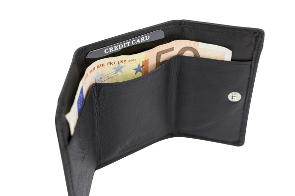 LEAS Minigeldbörse im Wickelformat Echt-Leder im Querformat, schwarz