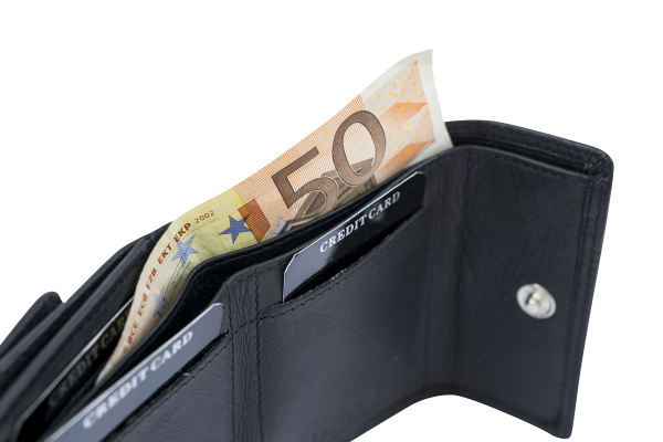 LEAS Damen Minibörse extra dünn, Flaches Portemonnaie Herren mit RFID Schutz Block Folie mit Geschenk Box Echt-Leder, schwarz