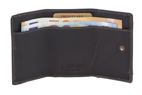 Mini Geldbörse kleines Portemonaie mit Geschenkbox LEAS in Echt-Büffel-Leder, schwarz - Vintage-Collection 9,5x7x1cm (BxHxT)