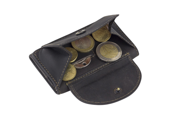 Mini Geldbörse kleines Portemonaie mit Geschenkbox LEAS in Echt-Büffel-Leder, schwarz - Vintage-Collection 9,5x7x1cm (BxHxT)