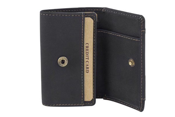 Mini Geldbörse kleines Portemonaie mit Geschenkbox LEAS in Echt-Büffel-Leder, braun - Vintage-Collection 9,5x7x1cm (BxHxT)
