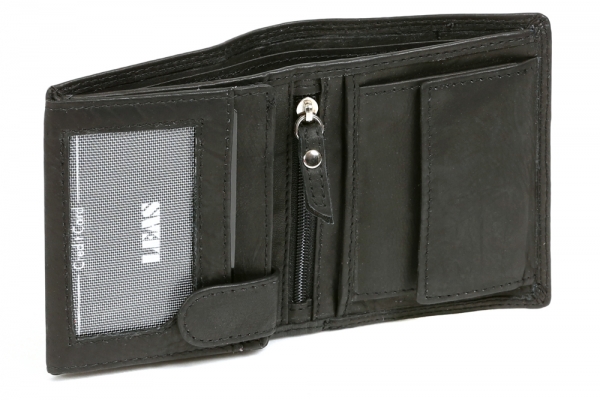 Damen und Herren klassische Miniriegelbörse Mini Kombibörse mit Klappe und Riegel im Hochformat LEAS in Echt-Leder, schwarz