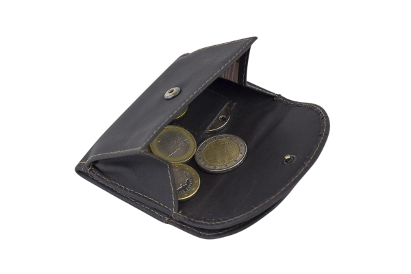 Mini Geldbörse kleines Portemonaie mit Geschenkbox LEAS in Echt-Büffel-Leder, braun - Vintage-Collection 9,5x6,5x1cm (BxHxT)