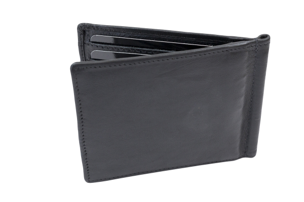 Dollar Clip mit Kleingeldfach RFID Geldscheinklammer flach Geldklammer Money Clip extra dünn für 8 Karten LEAS in Echt-Leder, Portmonee mit Geschenk Box, schwarz