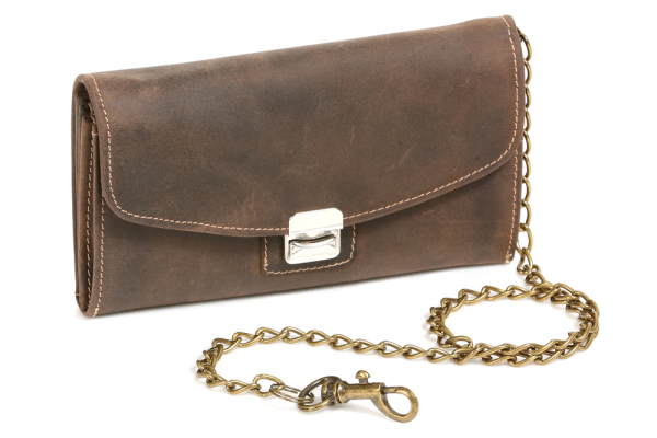 Kellner- & Taxifahrerbörse mit Messing-Kette Vintage LEAS in Echt-Leder, dunkelbraun