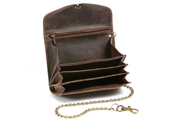 Kellner- & Taxifahrerbörse mit Messing-Kette Vintage LEAS in Echt-Leder, dunkelbraun
