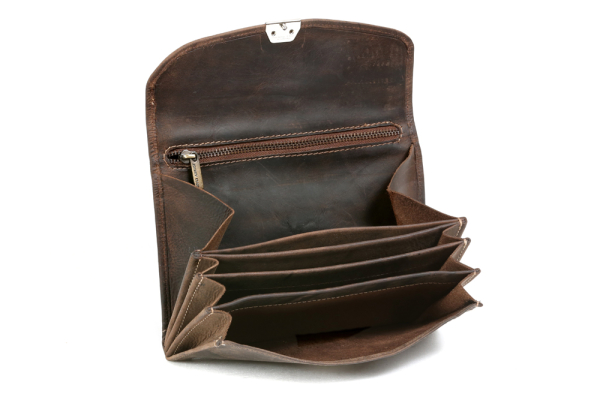 Kellner- & Taxifahrerbörse mit Messing-Kette Vintage LEAS in Echt-Leder, dunkelbraun