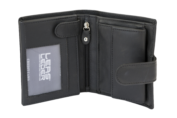 LEAS Damengeldbörse und Herren Geldbeutel mit Außenriegel und XXL Kleingeldfach im Wiener Stil mit 3 Scheinfächern im Hochformat Echt-Leder, schwarz