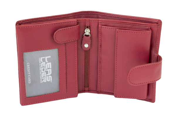 LEAS Damengeldbörse und Herren Geldbeutel mit Außenriegel und XXL Kleingeldfach im Wiener Stil mit 3 Scheinfächern im Hochformat Echt-Leder, rot