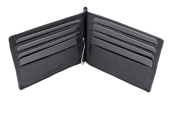 Dollar Clip mit Kleingeldfach RFID Geldscheinklammer flach Geldklammer Money Clip extra dünn für 8 Karten LEAS in Echt-Leder, Portmonee mit Geschenk Box, schwarz