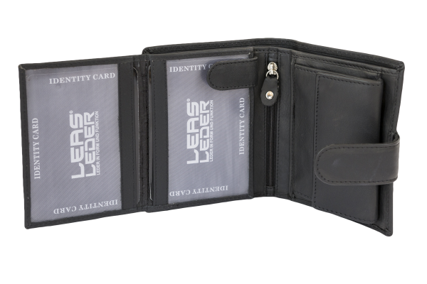 LEAS Damengeldbörse und Herren Geldbeutel mit Außenriegel und XXL Kleingeldfach im Wiener Stil mit 3 Scheinfächern im Hochformat Echt-Leder, schwarz