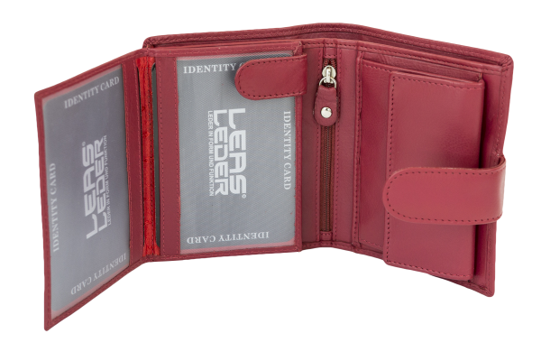 LEAS Damengeldbörse und Herren Geldbeutel mit Außenriegel und XXL Kleingeldfach im Wiener Stil mit 3 Scheinfächern im Hochformat Echt-Leder, rot