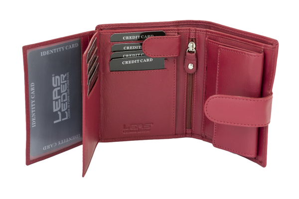 LEAS Damengeldbörse und Herren Geldbeutel mit Außenriegel und XXL Kleingeldfach im Wiener Stil mit 3 Scheinfächern im Hochformat Echt-Leder, rot