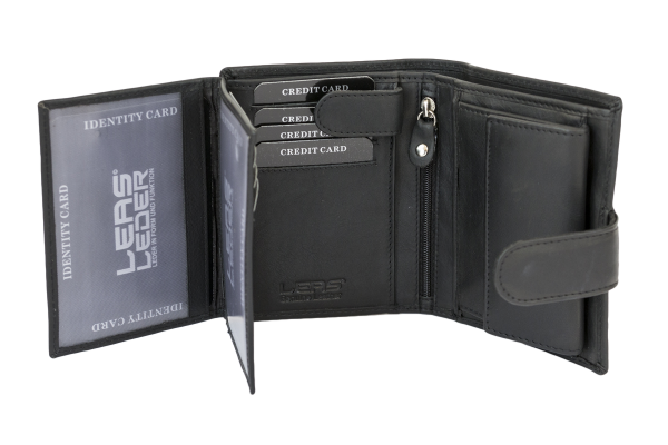 LEAS Damengeldbörse und Herren Geldbeutel mit Außenriegel und XXL Kleingeldfach im Wiener Stil mit 3 Scheinfächern im Hochformat Echt-Leder, schwarz
