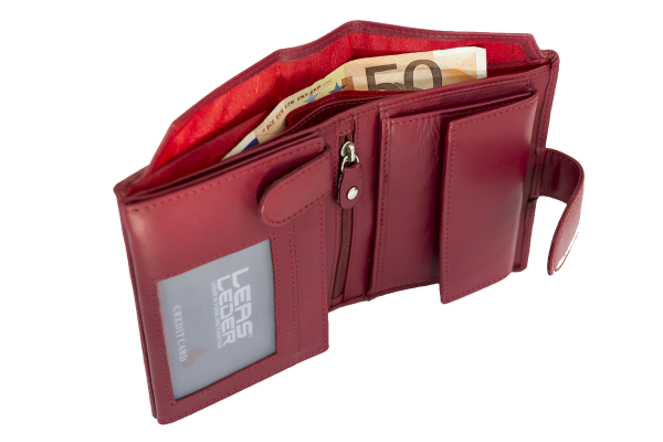 LEAS Damengeldbörse und Herren Geldbeutel mit Außenriegel und XXL Kleingeldfach im Wiener Stil mit 3 Scheinfächern im Hochformat Echt-Leder, rot