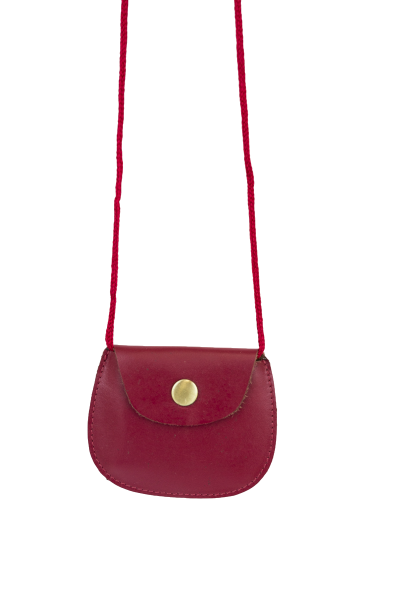 LEAS Kinder Brustbeutel aus Echt-Leder mit Druckknopf und verstellbarem Umhängeband perfekt für Schule und Kindergarten 9x7,5x1cm (BxHxT) (rot)