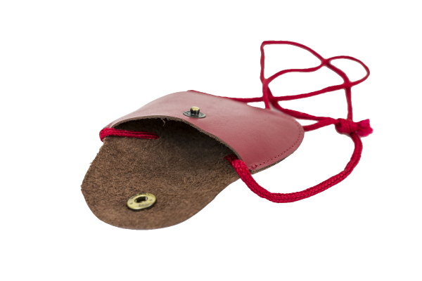 LEAS Kinder Brustbeutel aus Echt-Leder mit Druckknopf und verstellbarem Umhängeband perfekt für Schule und Kindergarten 9x7,5x1cm (BxHxT) (rot)