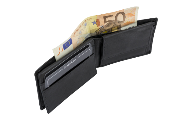 LEAS Minibörse mit Klappe extra flach im Querformat dünn, Flaches Portemonnaie mit RFID Schutz, Block Folie mit Geschenk Box Echt-Leder, schwarz