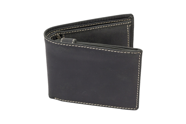 Portmonee Herren Geldbörse natur im Querformat LEAS in Echt-Leder - Vintage-Collection 12,5x9,5x3cm (BxHxT) (schwarz)