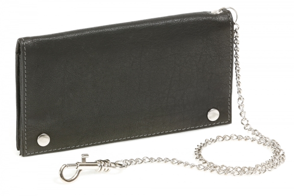 Biker Tabaktasche mit Chrom-Kette Tabakbeutel Drehertasche LEAS in echt Leder, schwarz