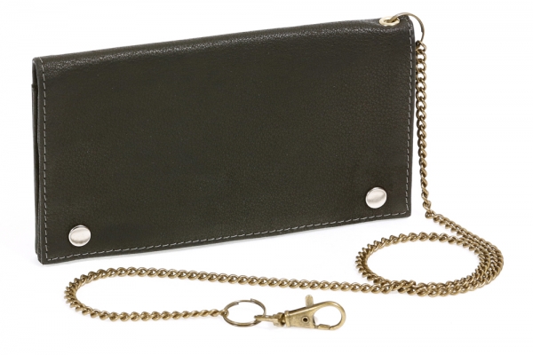 Biker Tabaktasche mit Messing-Kette Tabakbeutel Drehertasche LEAS in echt Leder, schwarz