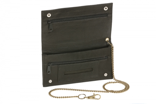 Biker Tabaktasche mit Messing-Kette Tabakbeutel Drehertasche LEAS in echt Leder, schwarz