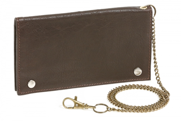 Biker Tabaktasche mit Messing-Kette Tabakbeutel Drehertasche LEAS in echt Leder, dunkelbraun