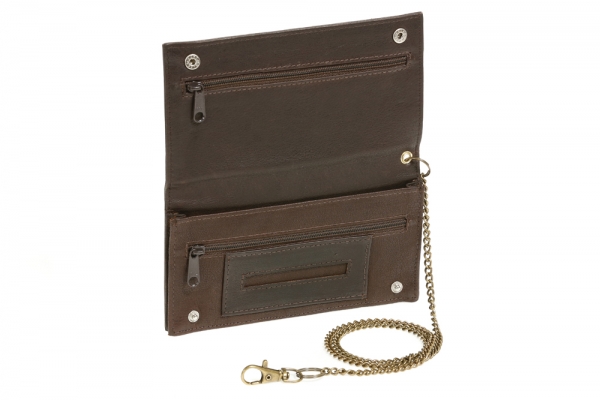 Biker Tabaktasche mit Messing-Kette Tabakbeutel Drehertasche LEAS in echt Leder, dunkelbraun