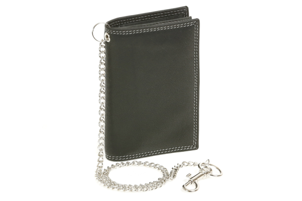 Kreditkarten- und Ausweismappe mit Chrom-Kette LEAS MCL im Vintage-Stil in Echt-Leder, schwarz