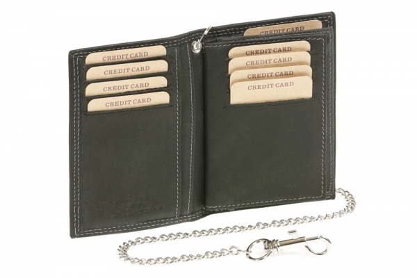 Kreditkarten- und Ausweismappe mit Chrom-Kette LEAS MCL im Vintage-Stil in Echt-Leder, schwarz
