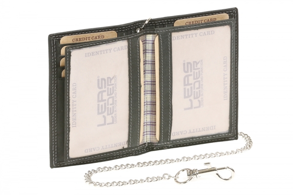 Kreditkarten- und Ausweismappe mit Chrom-Kette LEAS MCL im Vintage-Stil in Echt-Leder, schwarz