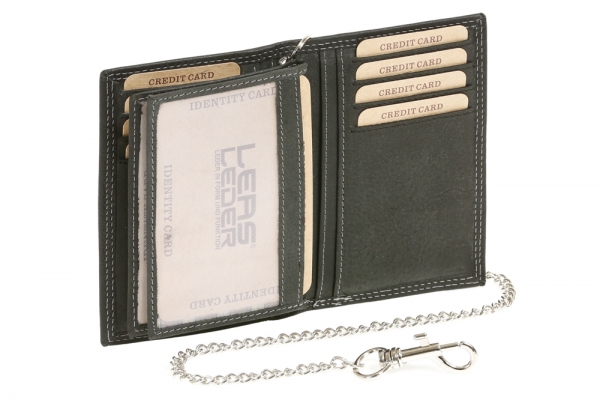 Kreditkarten- und Ausweismappe mit Chrom-Kette LEAS MCL im Vintage-Stil in Echt-Leder, schwarz