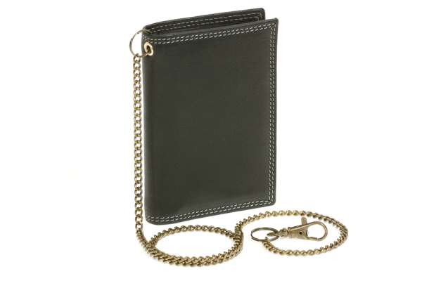 Biker-Kreditkarten- und Ausweismappe mit Kette LEAS MCL im Vintage-Stil in Echt-Leder, schwarz