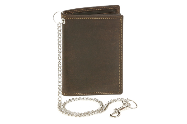 Kreditkarten- und Ausweismappe mit Chrom-Kette LEAS MCL im Vintage-Stil in Echt-Leder, braun