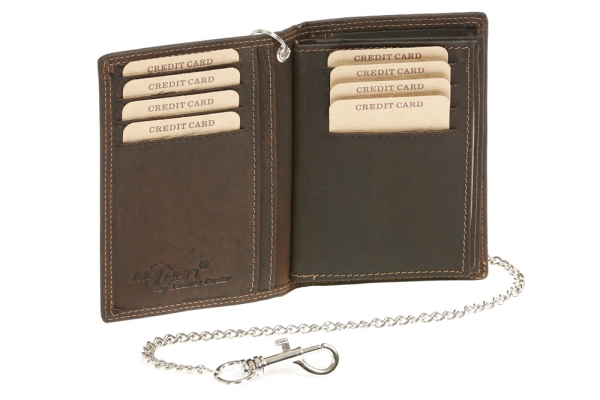 Kreditkarten- und Ausweismappe mit Chrom-Kette LEAS MCL im Vintage-Stil in Echt-Leder, braun