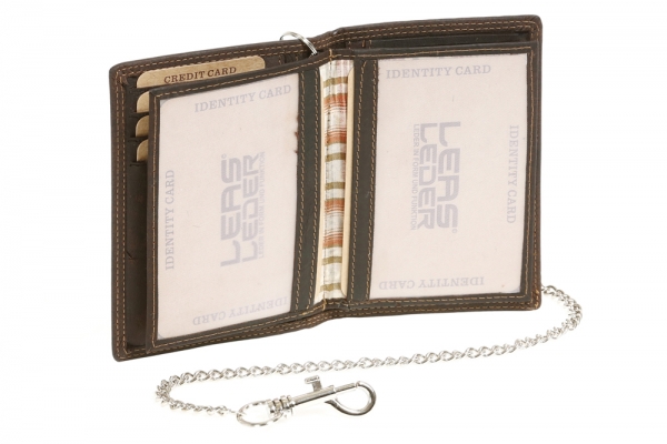 Kreditkarten- und Ausweismappe mit Chrom-Kette LEAS MCL im Vintage-Stil in Echt-Leder, braun