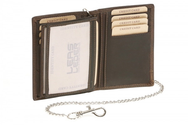 Kreditkarten- und Ausweismappe mit Chrom-Kette LEAS MCL im Vintage-Stil in Echt-Leder, braun