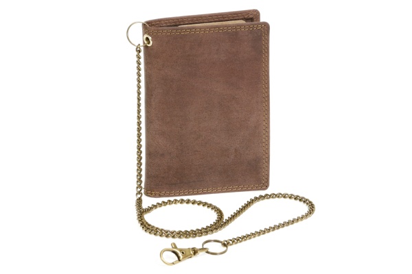 Biker-Kreditkarten- und Ausweismappe mit Kette LEAS MCL im Vintage-Stil in Echt-Leder, braun
