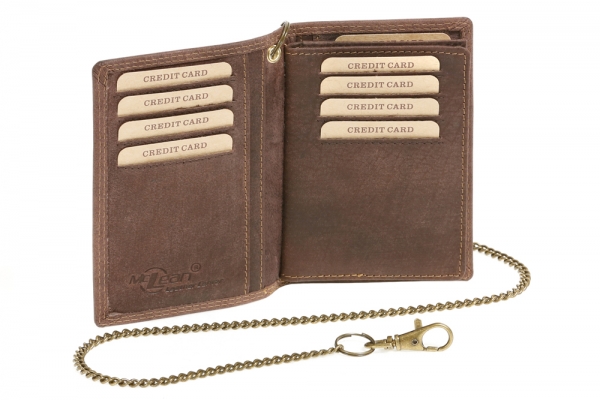 Biker-Kreditkarten- und Ausweismappe mit Kette LEAS MCL im Vintage-Stil in Echt-Leder, braun