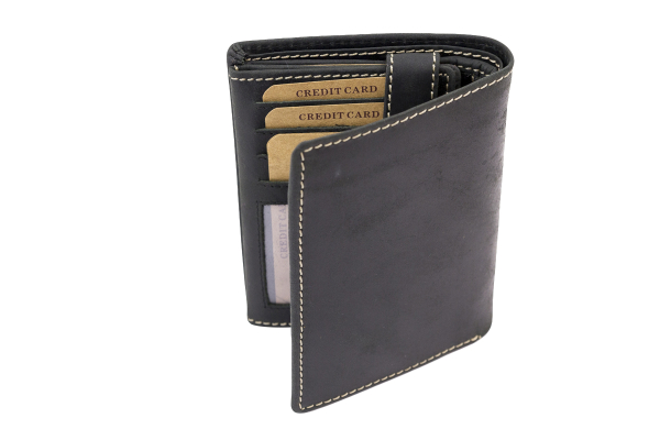 Portmonee Herren Geldbörse natur im Hochformat mit Geschenkbox LEAS in Echt-Leder - Vintage-Collection 13x10x3cm (BxHxT) (schwarz)