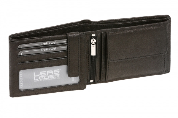 Geldbörse Herren Leder extra kompakt mit RFID Schutz LEAS, Herren Geldbeutel in Echt-Leder, Portmonee im Querformat mit Geschenk Box, schwarz