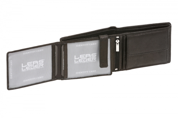 Geldbörse Herren Leder extra kompakt mit RFID Schutz LEAS, Herren Geldbeutel in Echt-Leder, Portmonee im Querformat mit Geschenk Box, schwarz