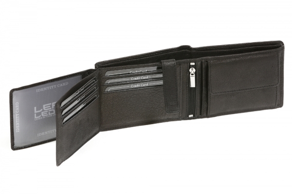 Geldbörse Herren Leder extra kompakt mit RFID Schutz LEAS, Herren Geldbeutel in Echt-Leder, Portmonee im Querformat mit Geschenk Box, schwarz